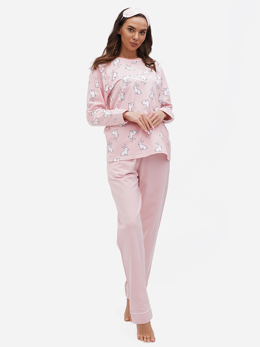Акція на Піжама (лонгслів + штани) жіноча великих розмірів бавовняна LUCCI 010254121 48 Рожева від Rozetka