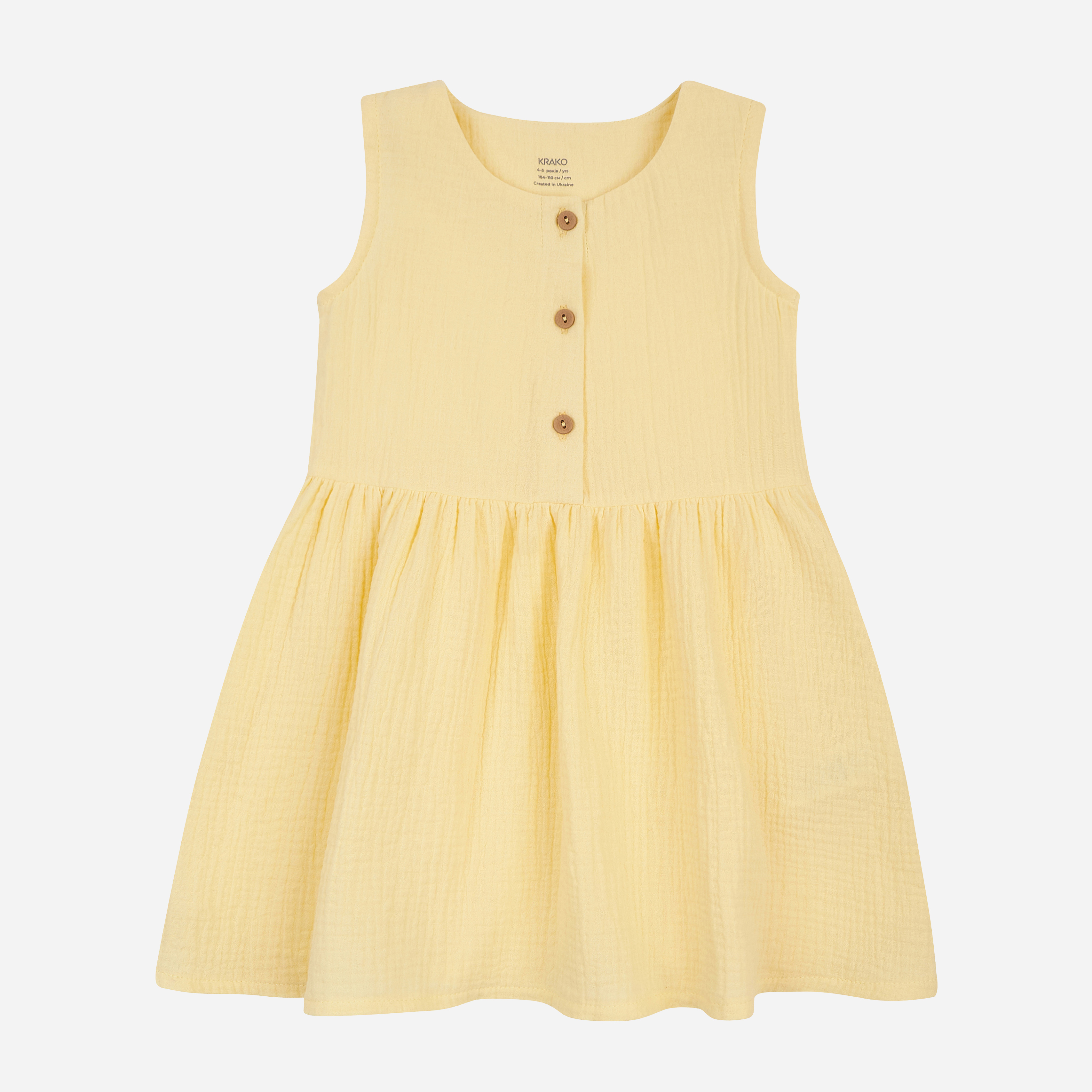 Акція на Дитяче літнє муслінове плаття для дівчинки KRAKO 6000D22 104-110 см Жовте від Rozetka