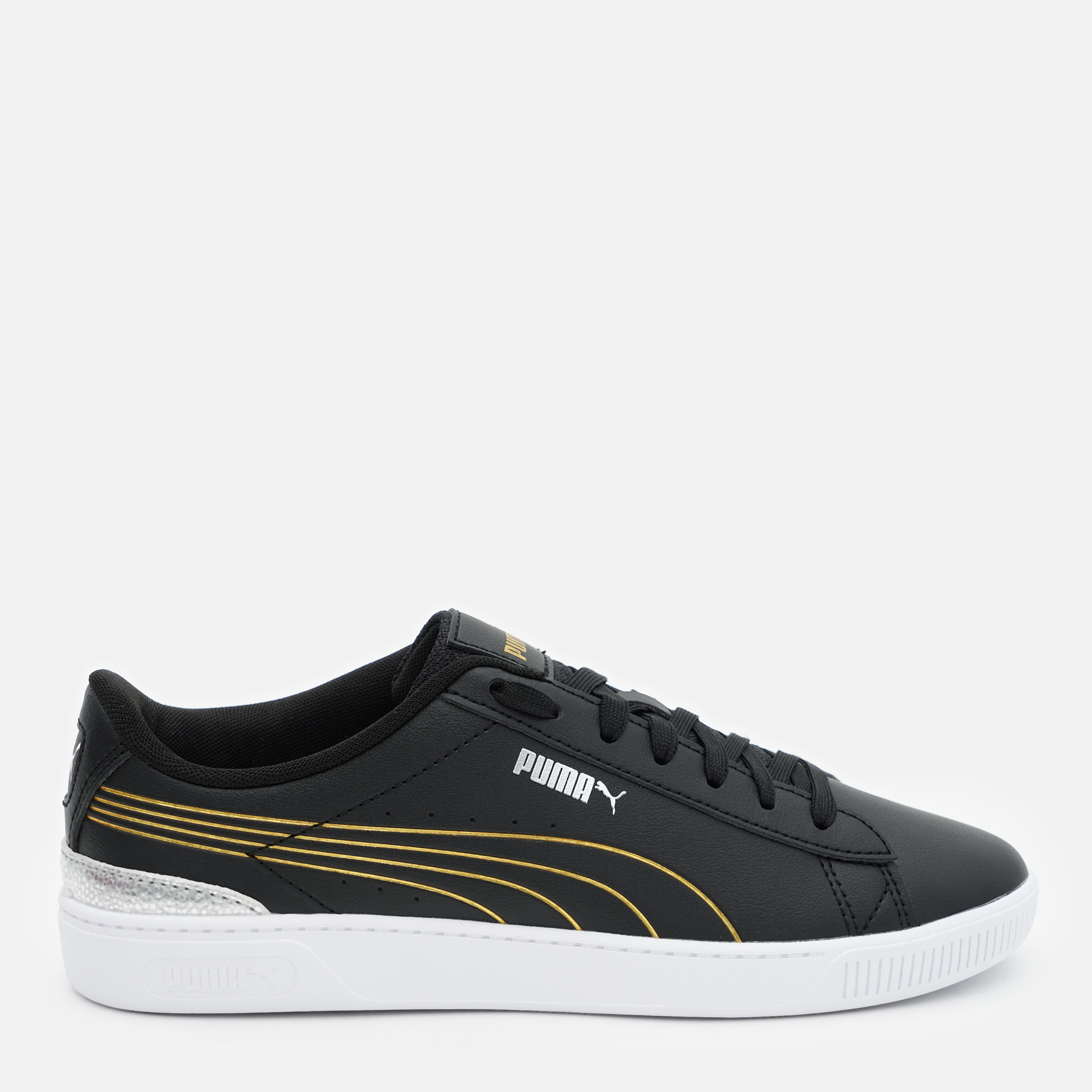 Акція на Жіночі кеди низькі Puma Vikky v3 Metallic Shine 39508502 40.5 (7UK) 26 см Puma Black-Puma Gold-Puma White від Rozetka