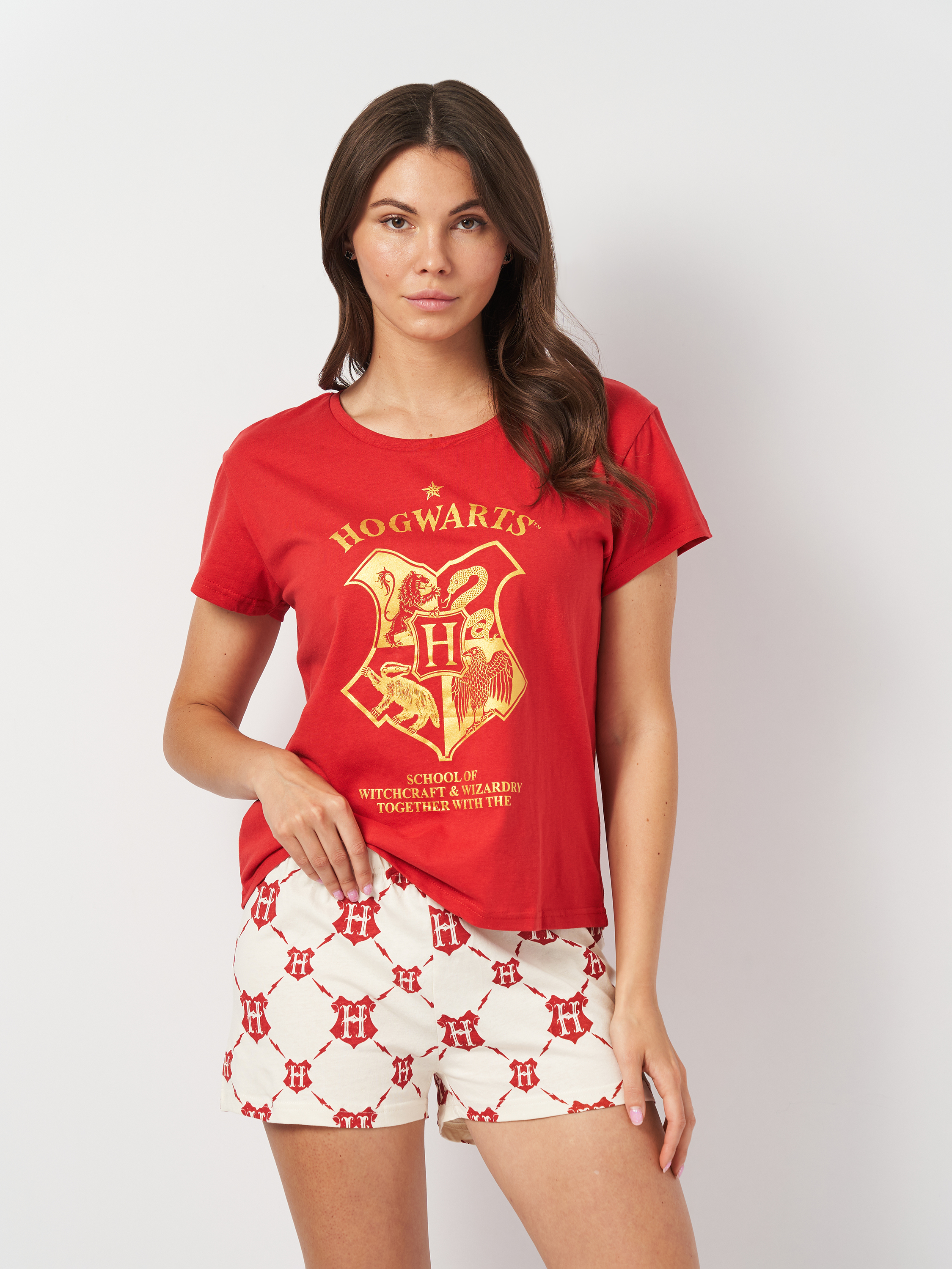 Акція на Піжама (футболка + шорти) жіноча бавовняна Disney Harry Potter 2200009279 L Темно-червона від Rozetka