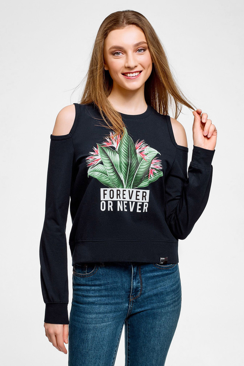 

Женский темно-синий свитшот Oodji  14801075-2/47420/7919P, Женский темно-синий свитшот Oodji XS 14801075-2/47420/7919P