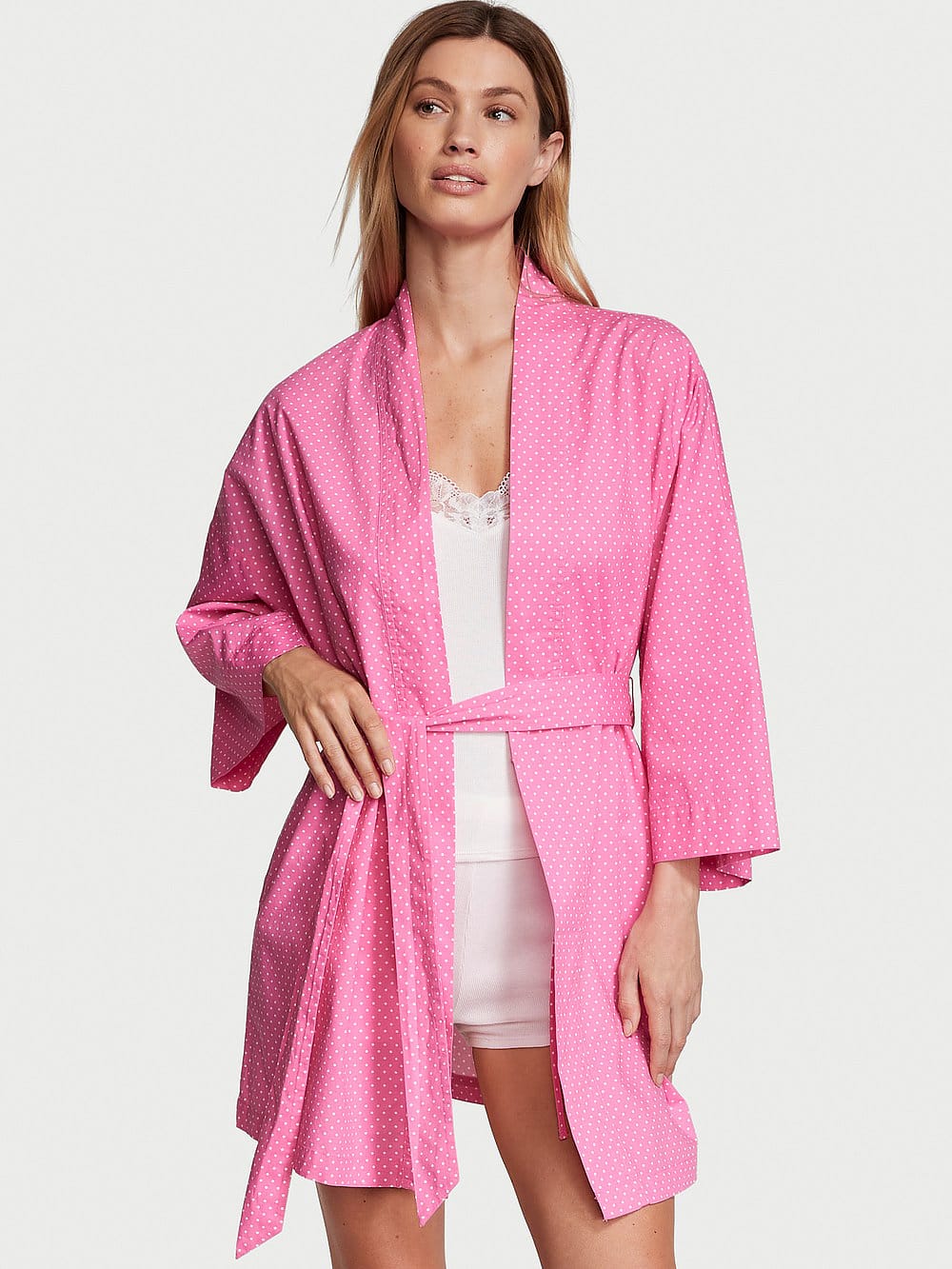 Акція на Піжама (халат + майка + шорти) жіноча бавовняна Victoria's Secret 320025740 M Рожева від Rozetka