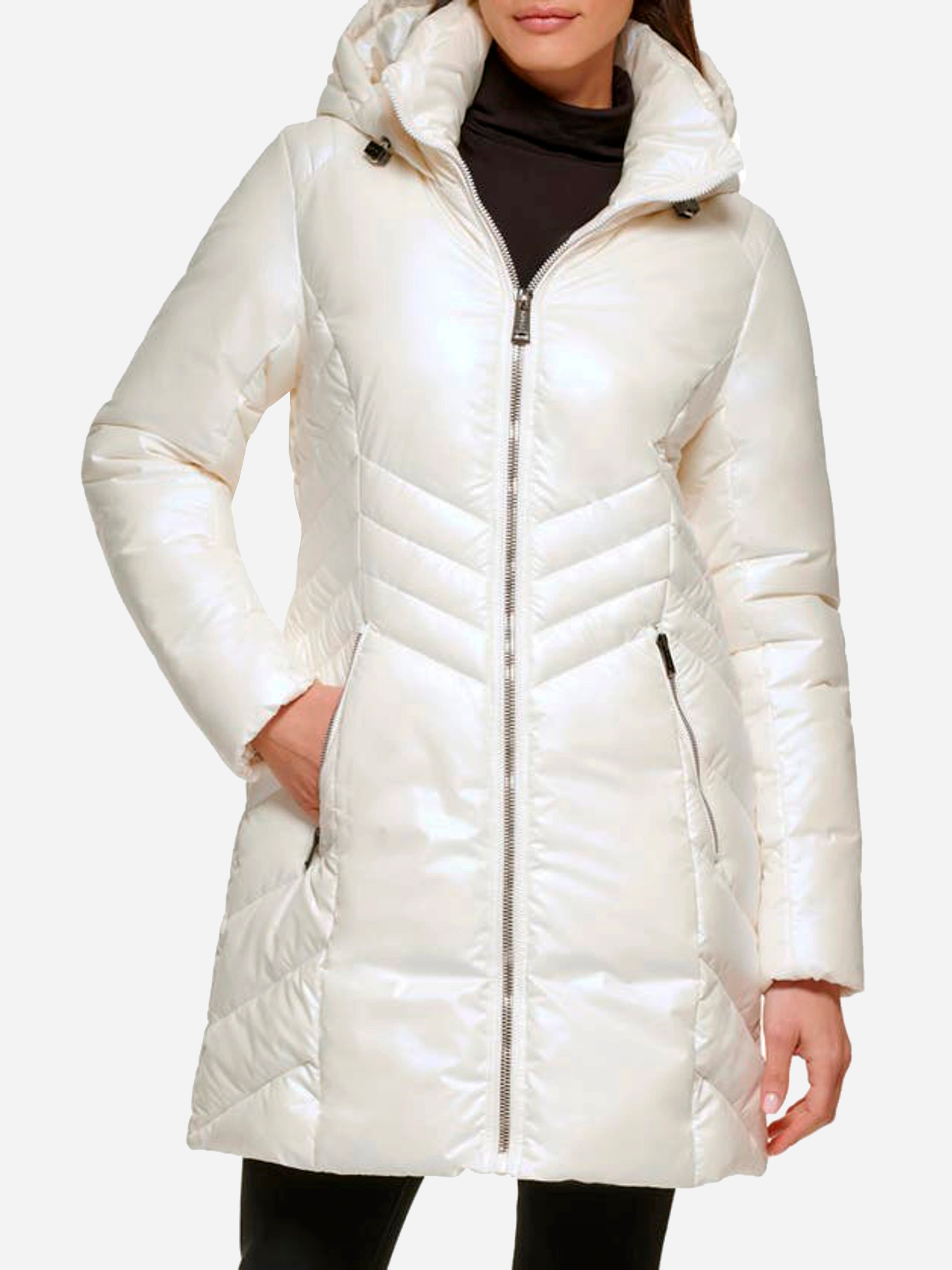Акція на Куртка демісезонна подовжена з капюшоном жіноча Guess 819645909 XL Молочна від Rozetka