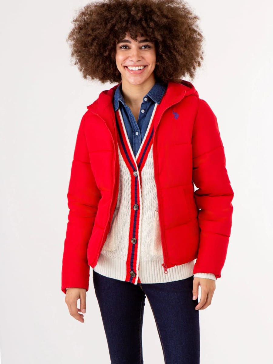 Акція на Куртка демісезонна коротка з капюшоном жіноча U.S. Polo Assn 692738517 XL Червона від Rozetka