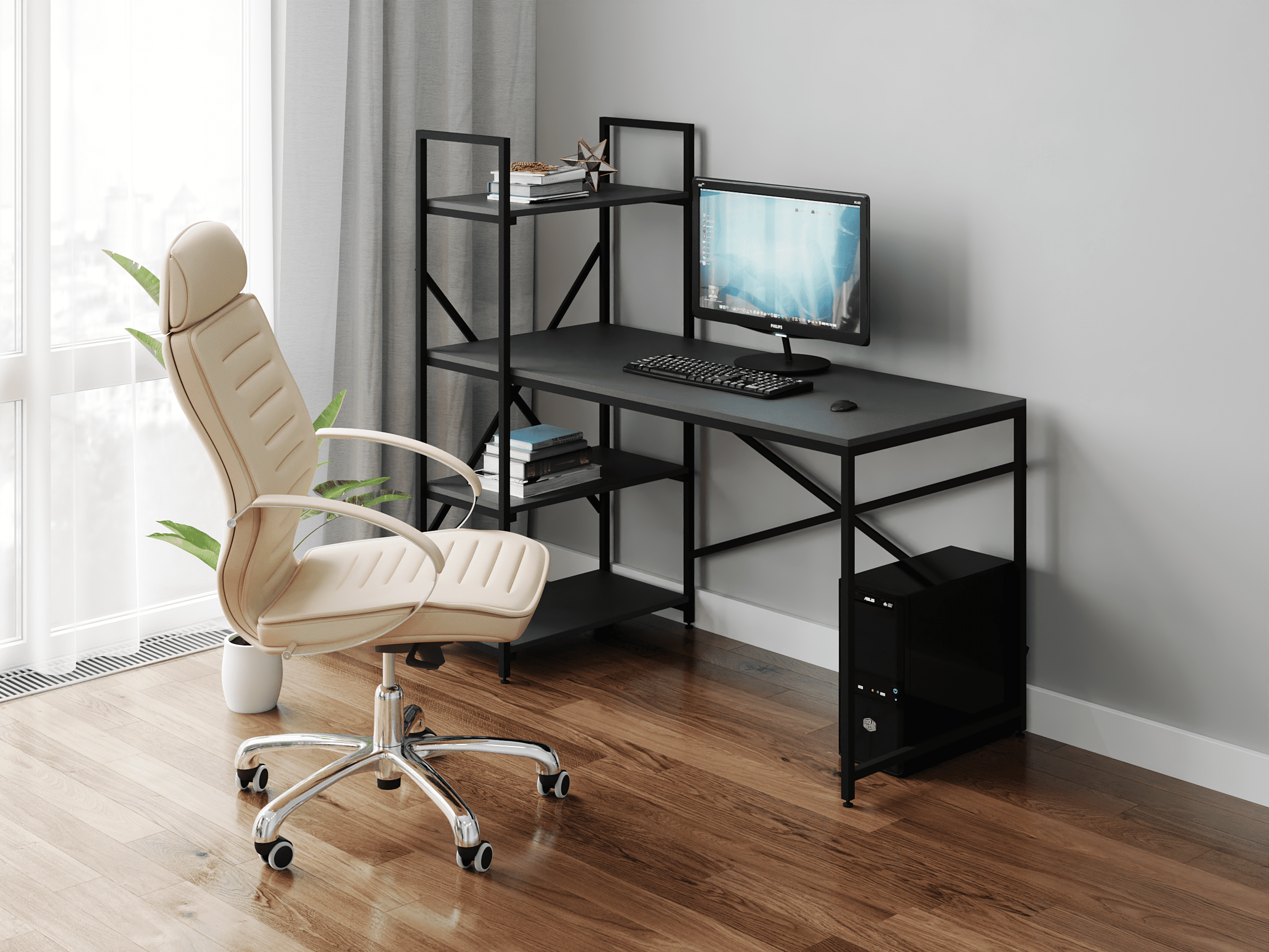 

Компьютерный стол Rimos 1000х750х600 мм Apolon черный ЛДСП Антрацит 16мм (Z-26_B_An)