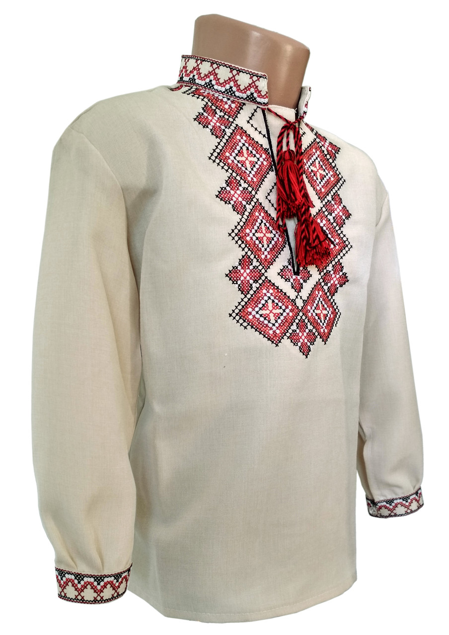 

Вишиванка для хлопчика НОКО "Марко" Льон з червоним орнаментом 98 07017-98