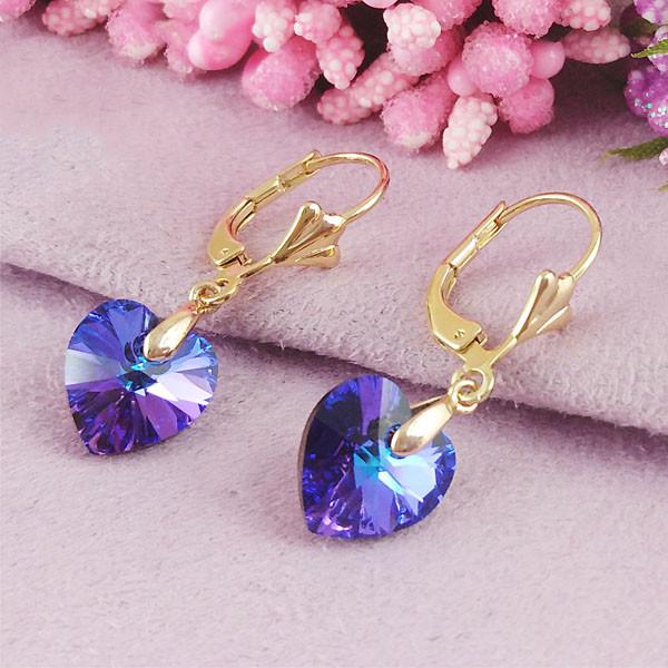 

Серьги подвески SWAROVSKI Мерцающий фиолет медицинское золото позолота 18К французский замок А/В 7-0135