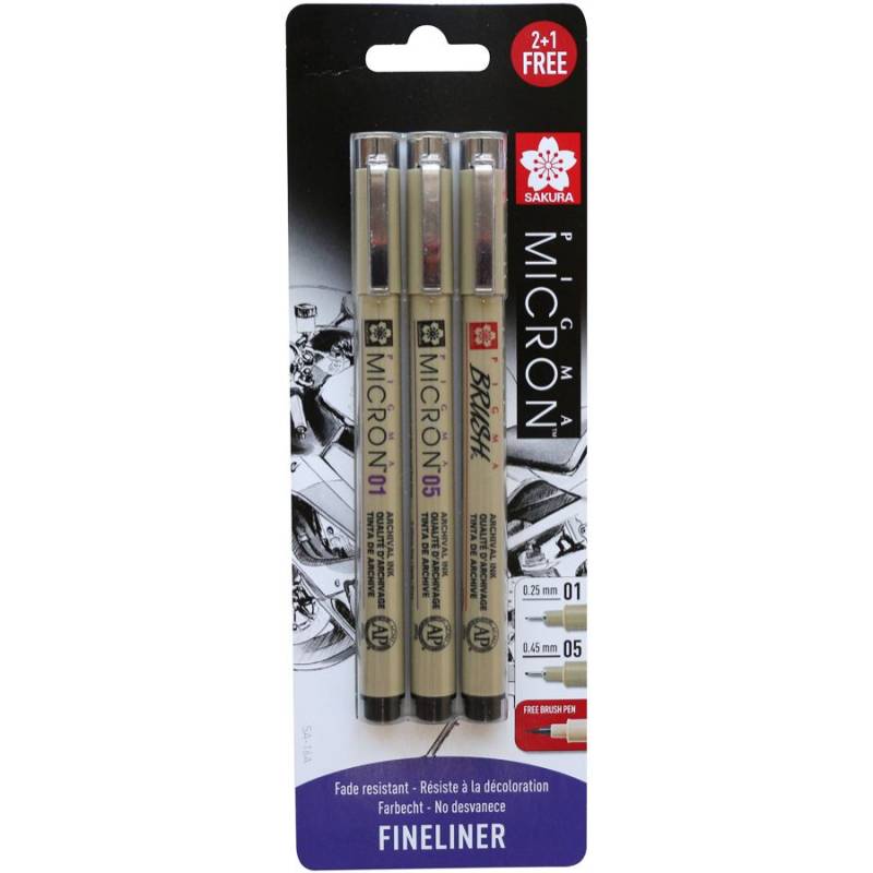

Набор черных линеров Sakura Pigma Micron 2шт. + Pigma Brush Sakura