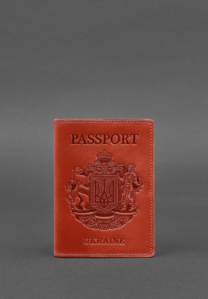 

Кожаная обложка для паспорта BlankNote Коралловая с украинским гербом (BN-OP-UA-coral)