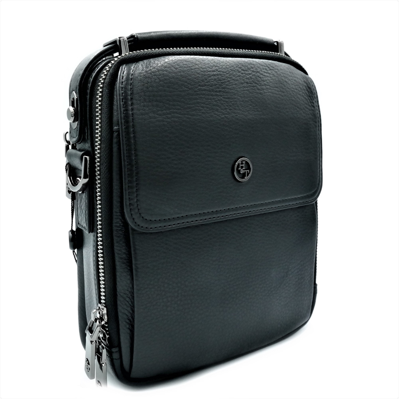 

Мужская кожаная сумка H.T.Leather 23х19х7 см Черный 000146891