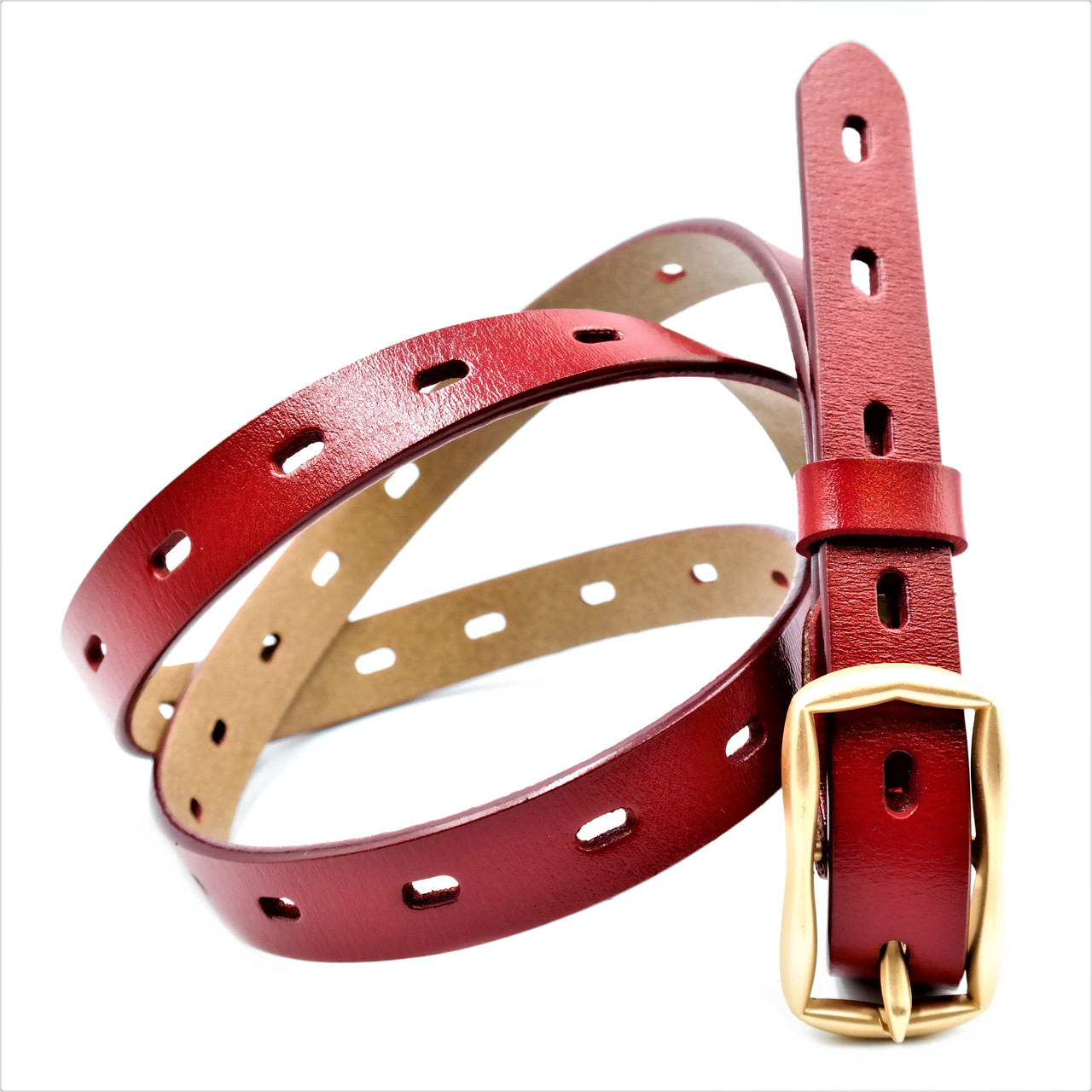 

Женский кожаный ремень Weatro 110-115х2 см Красный 000147324