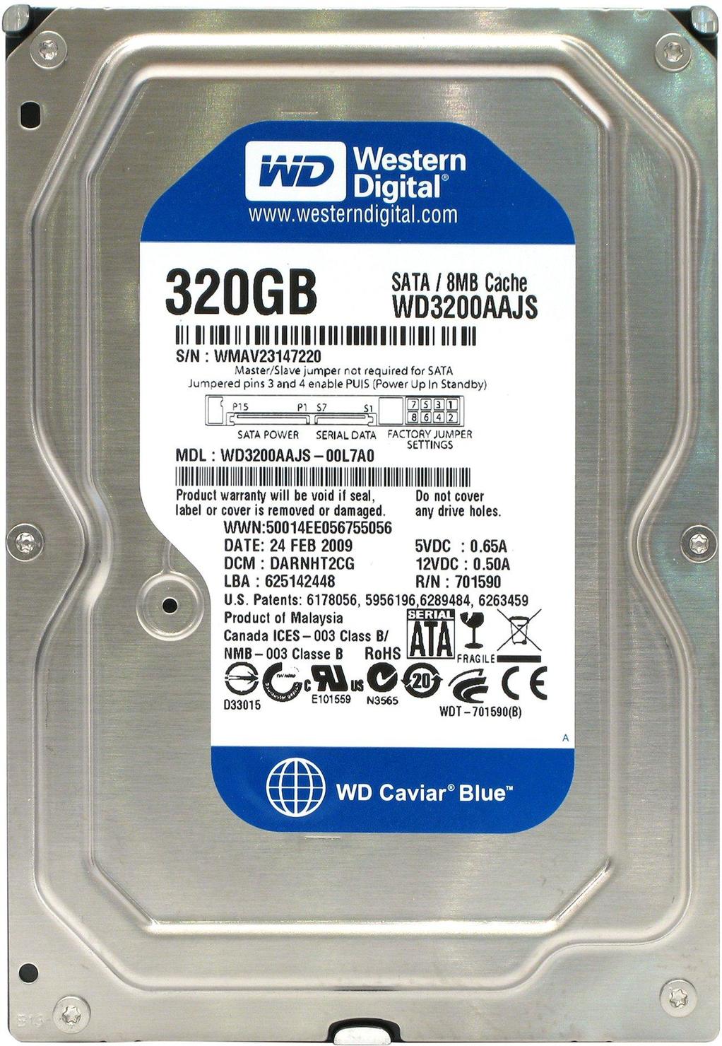 

Жесткий диск Western Digital 320ГБ 7200об/м 8МБ 3.5" SATA II (WD3200AAJS) Новый