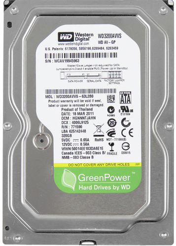 

Жесткий диск Western Digital AV GreenPower 320ГБ 5400об/м 8МБ 3.5" SATA II (WD3200AVVS)