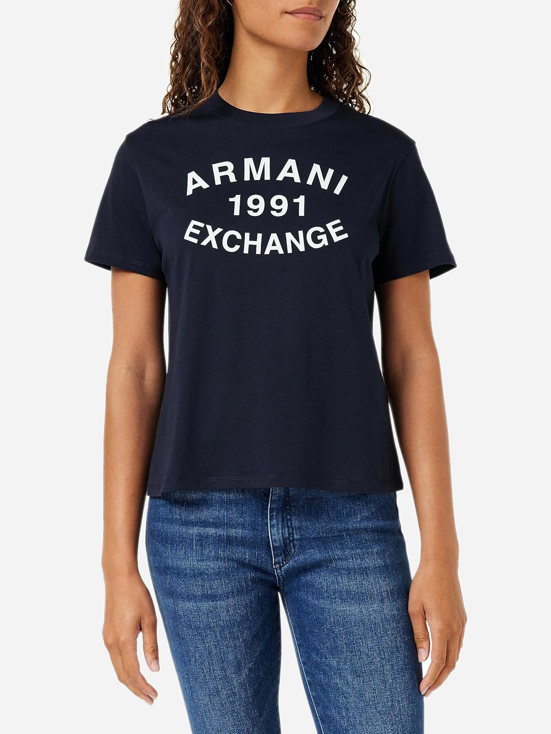 Акція на Футболка бавовняна жіноча Armani Exchange 612795873 XL Синя від Rozetka