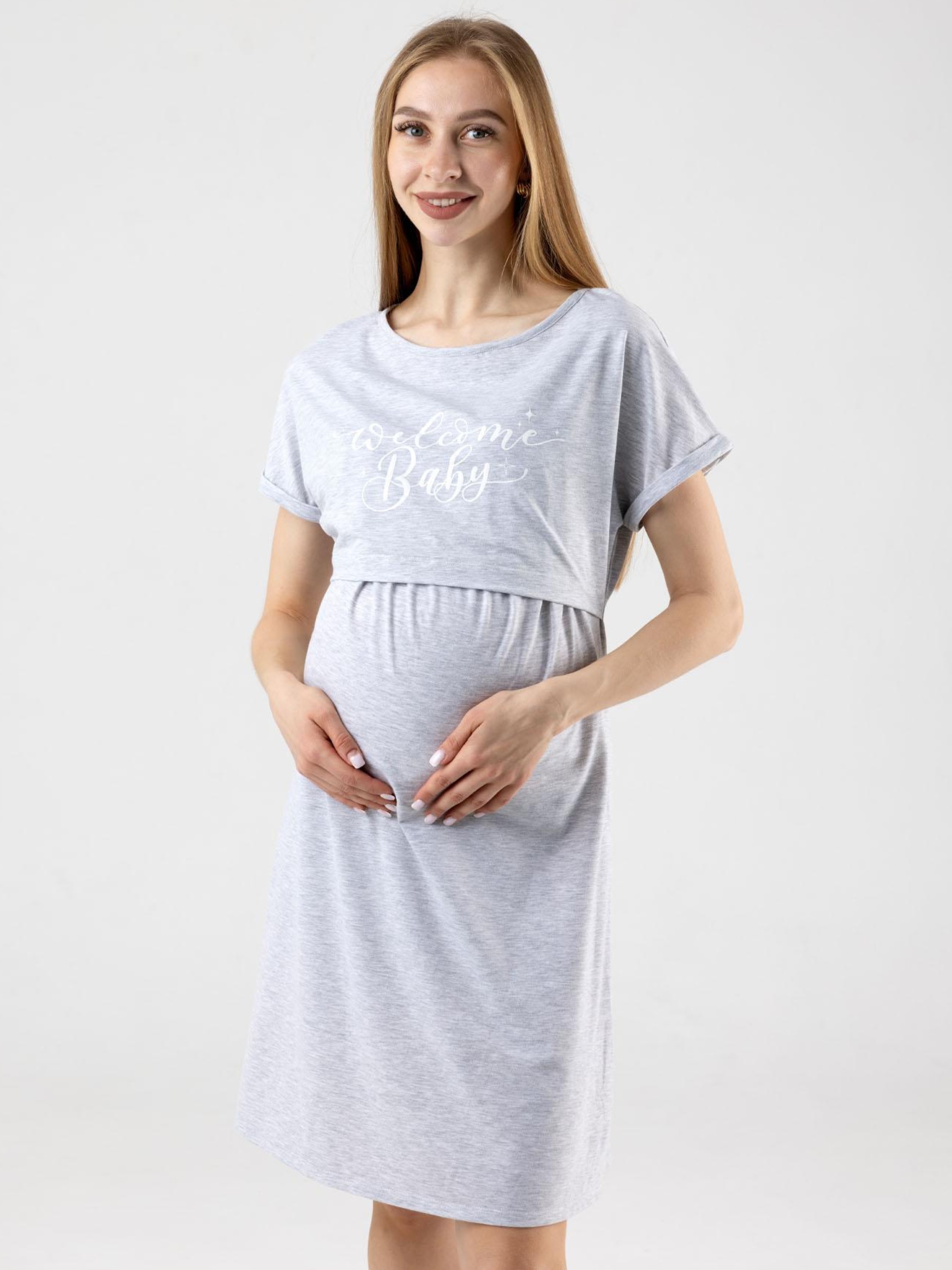 Акція на Нічна сорочка жіноча бавовняна для вагітних Roksana MOTHER 1168 L Світло-сіра від Rozetka