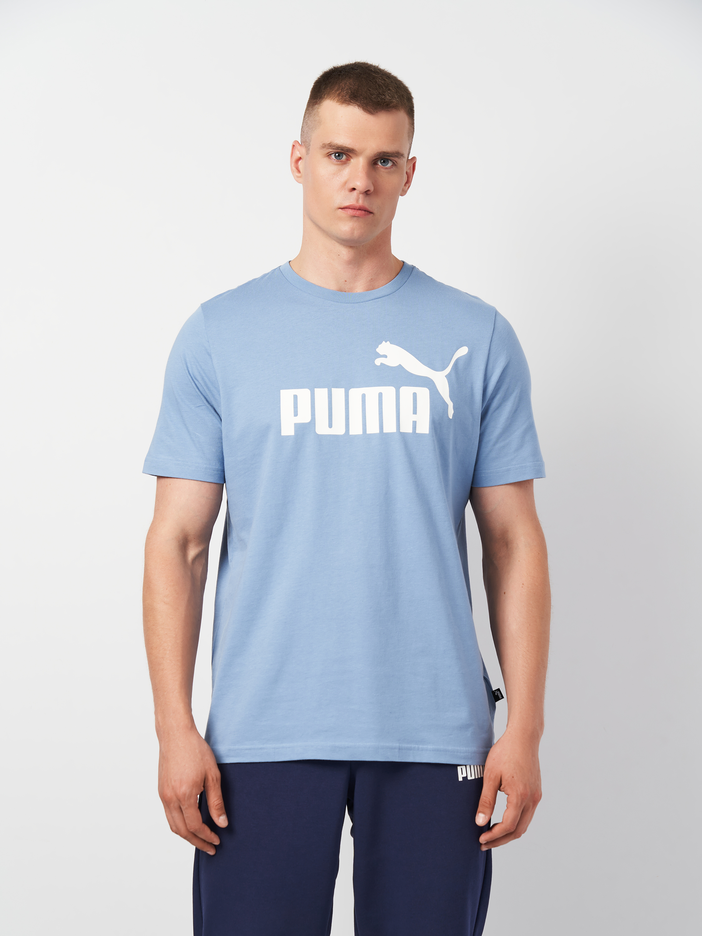 Акція на Футболка бавовняна довга чоловіча Puma Essentials Foundation 58666748 M Синя з принтом від Rozetka