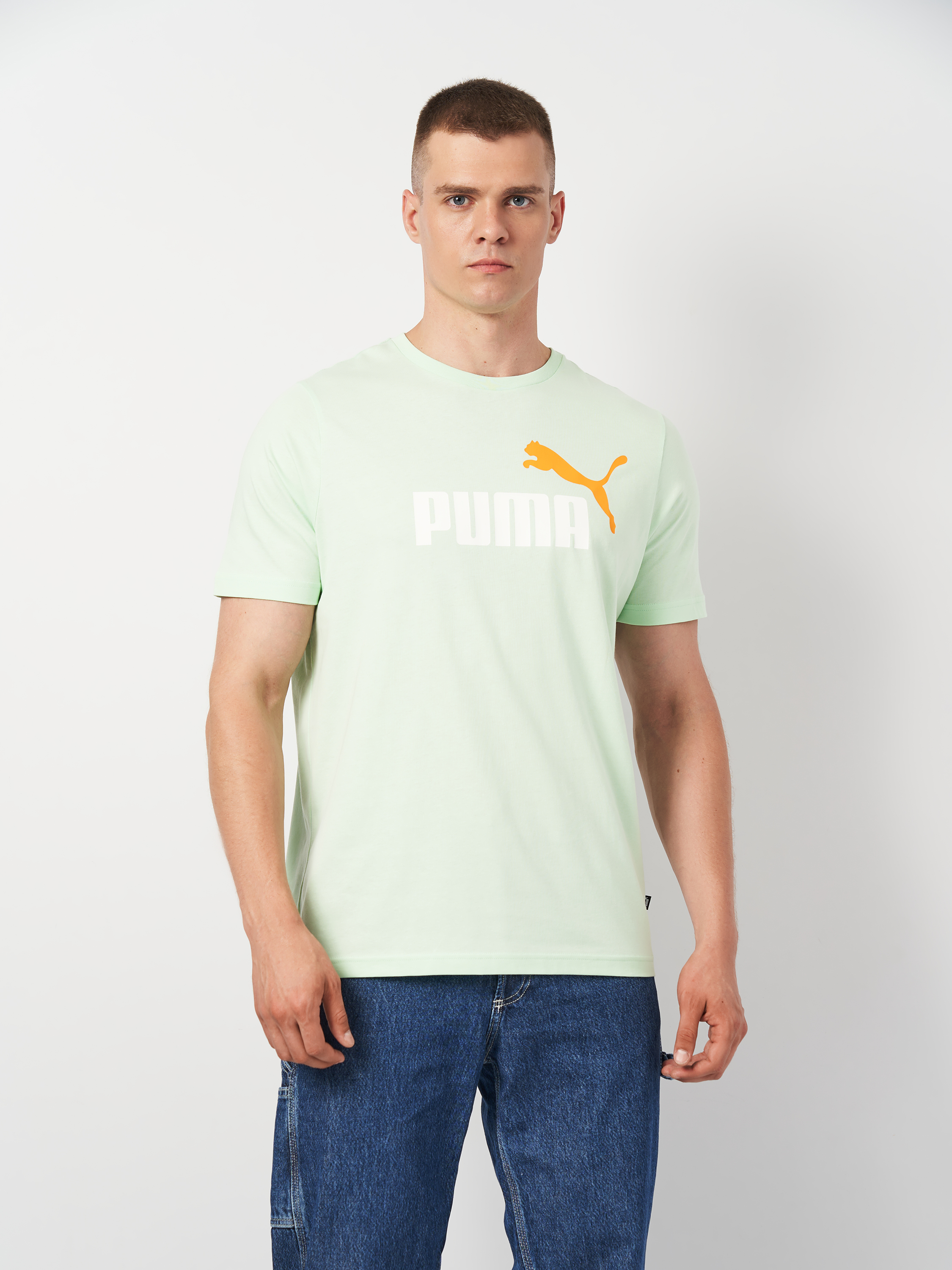 Акція на Футболка бавовняна довга чоловіча Puma ESS+ 2 Col Logo Tee 58675988 XL Fresh Mint від Rozetka