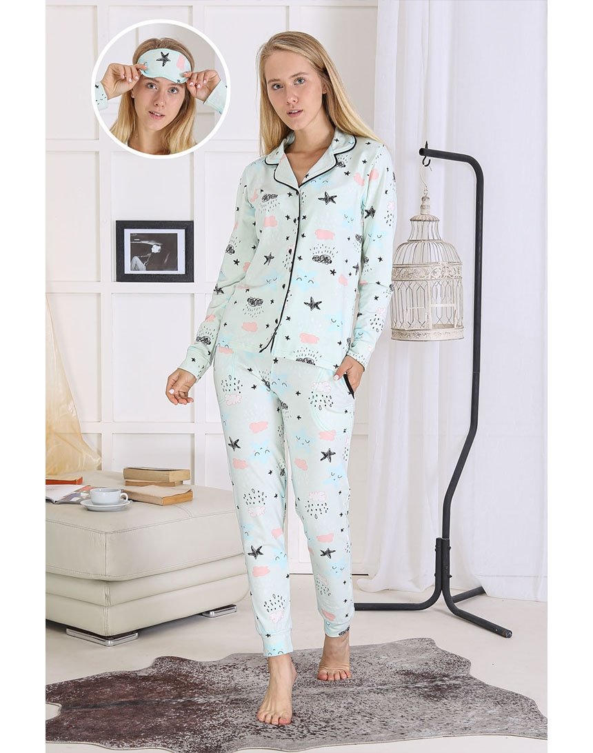 

Домашний комплект Pijamoni из жакета и штанов с манжетами XL светло-бирюзовый (5620-5)