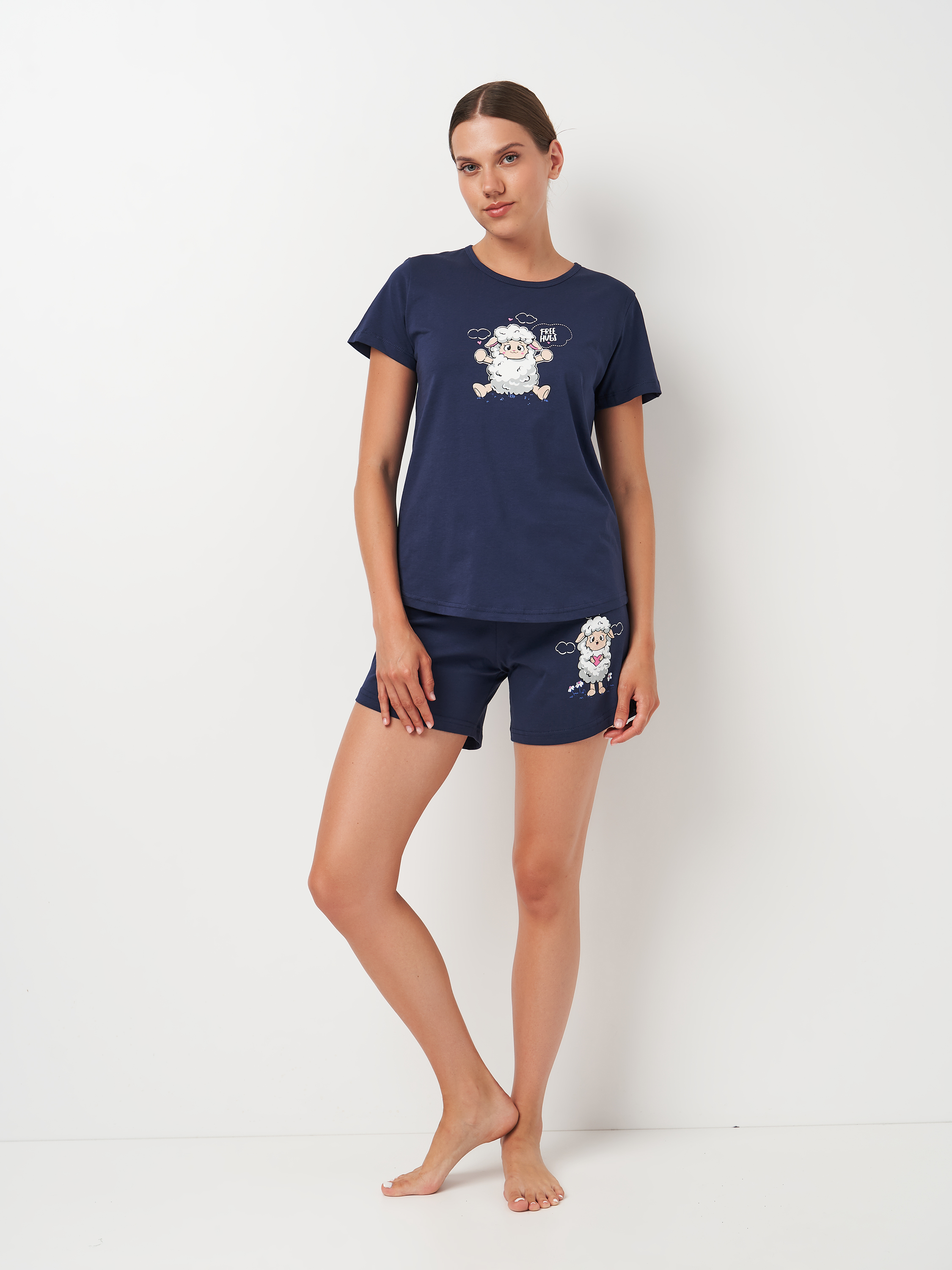 Акція на Піжама (футболка-шорти) жіноча бавовняна Vienetta 402002*51 S Темно-синя від Rozetka