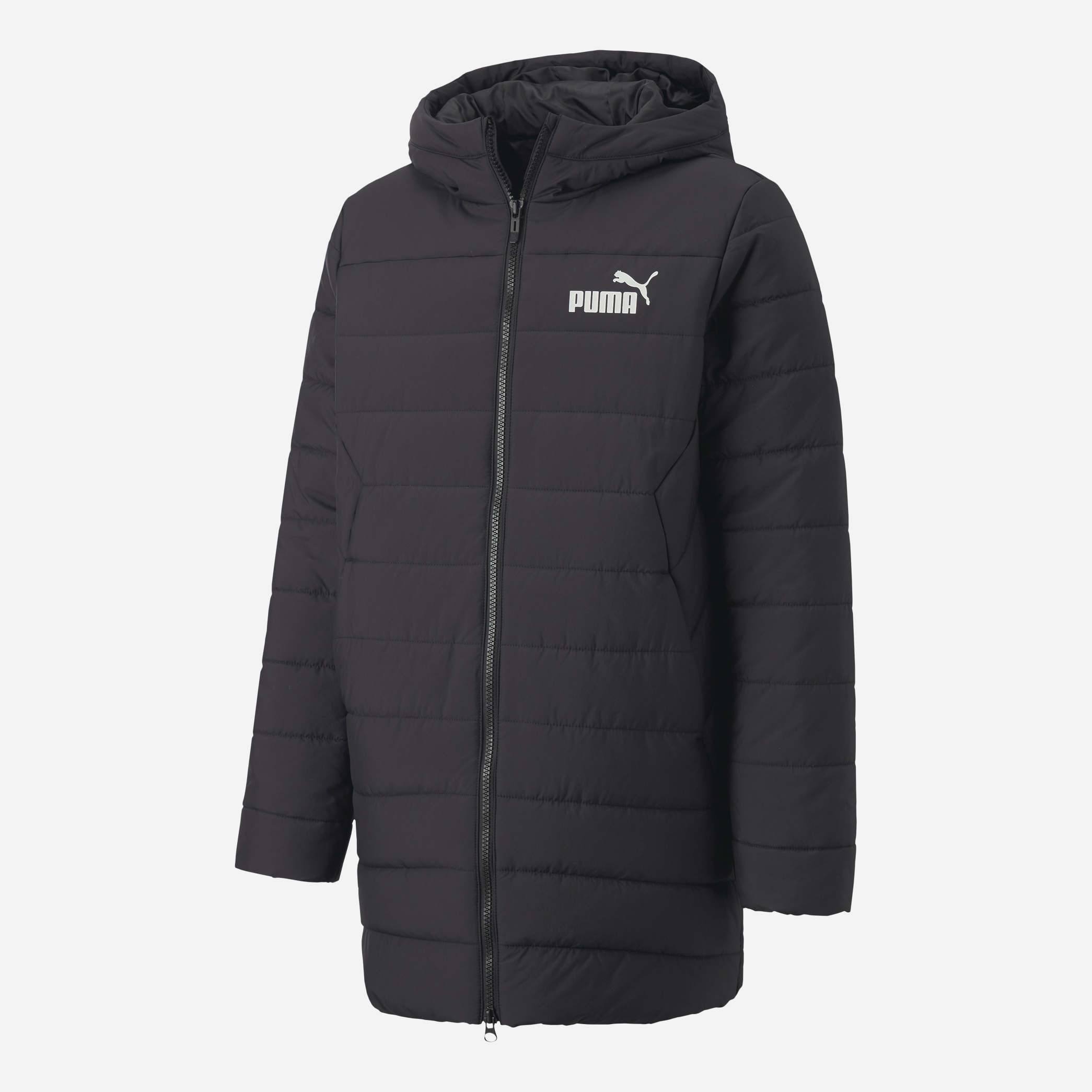 Акція на Підліткова зимова довга стьобана куртка для хлопчика Puma ESS Hooded Padded Coat 84986201 140 см Puma Black від Rozetka