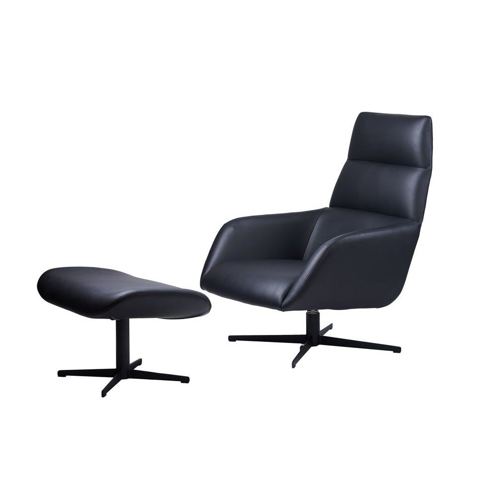 

Поворотное мягкое кресло с оттоманкой для отдыха в гостиную, офис, спальню Berkeley металл/экокожа черный цвет Concepto