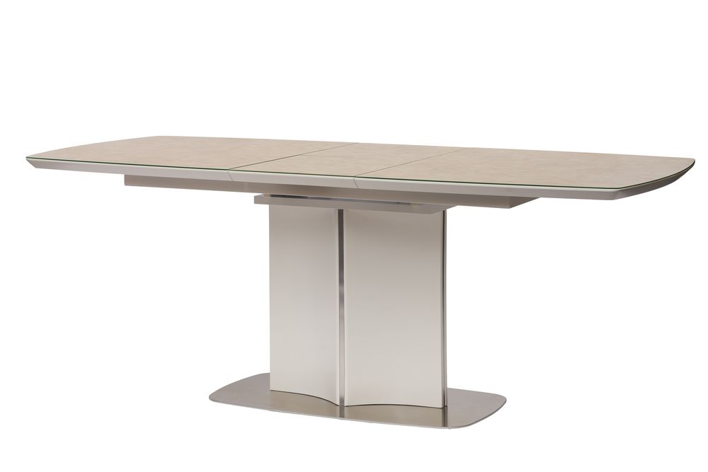 

Обеденный раскладной стол в гостиную, кухню Albury 160(200)x90 стекло, МДФ, сталь бежевый цвет Concepto
