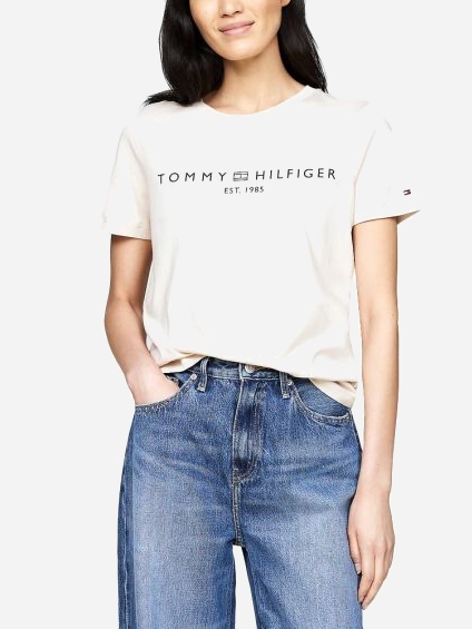 Акція на Футболка бавовняна жіноча Tommy Hilfiger WW0WW40276-ACI XS Бежева від Rozetka