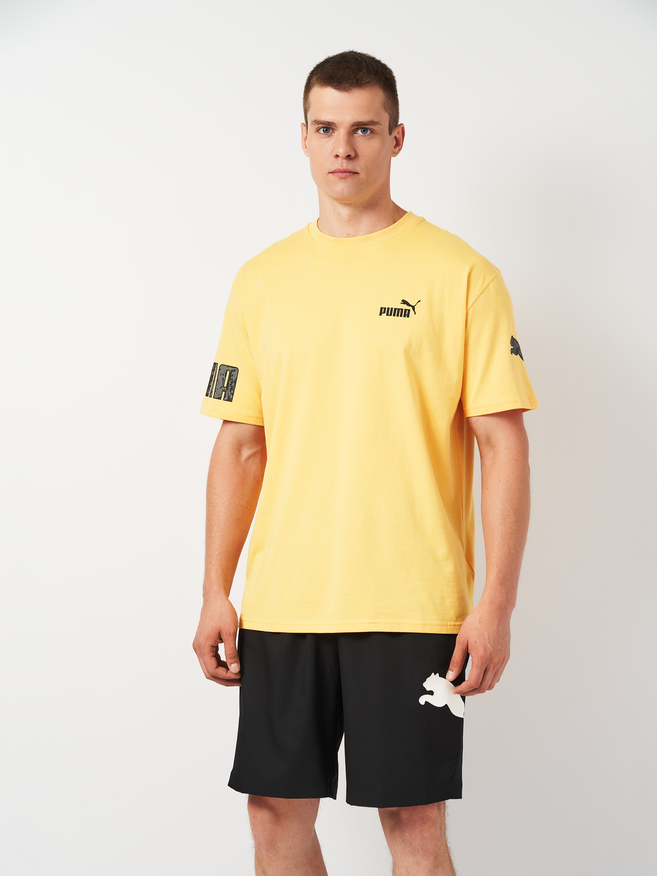 Акція на Футболка бавовняна довга чоловіча Puma PUMA POWER Tee 67339940 S Mustard Seed від Rozetka