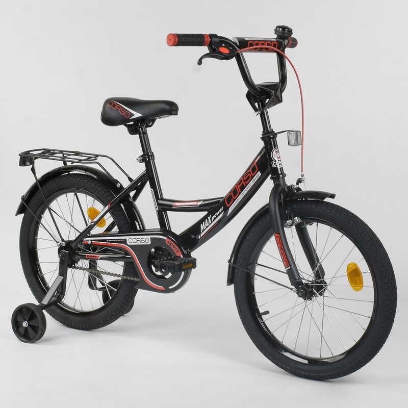 

Велосипед 18" дюймов 2-х колёсный "CORSO" CL-18 R 4003 (1) ЧЕРНЫЙ, ручной тормоз, звоночек, доп.