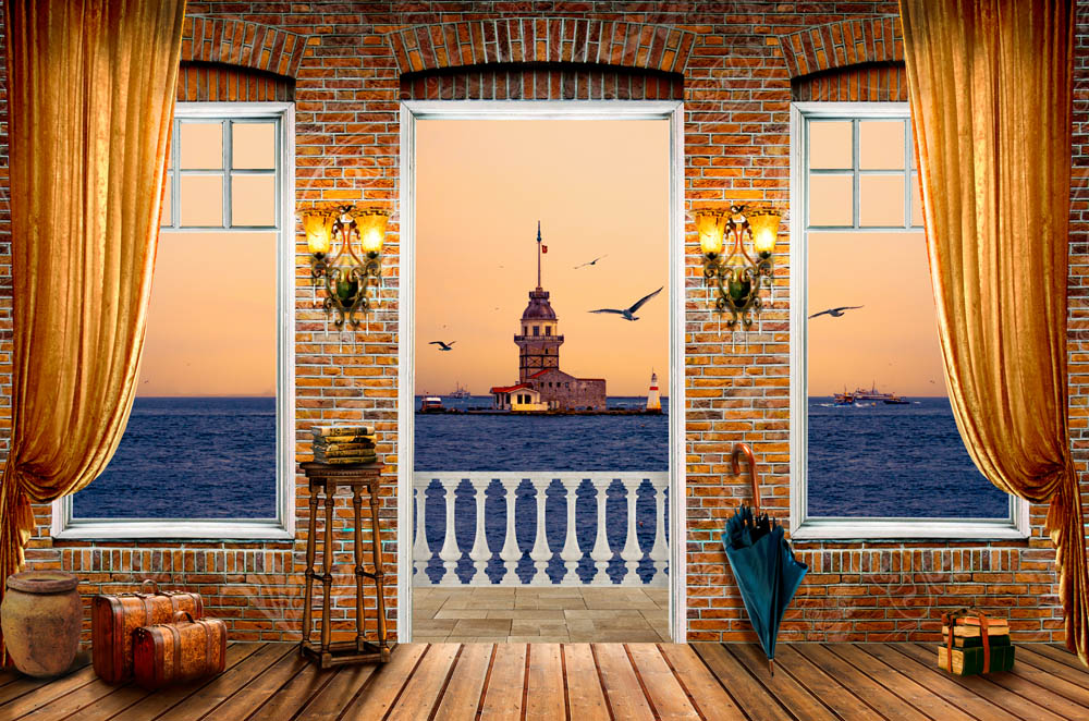 

Фотообои WS Wallpaper Окно с видом на маяк 150*100 (1229103229) Жаккард