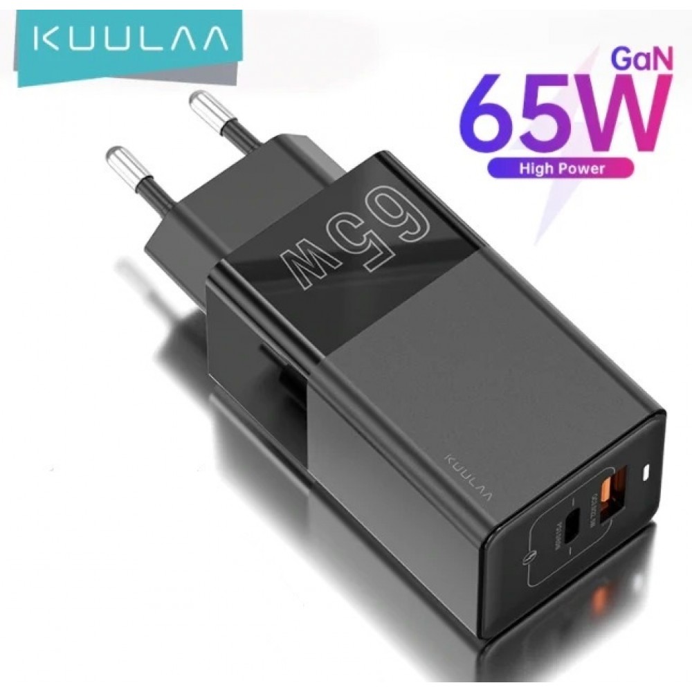 

Зарядное KUULAA GaN QC4.0 Type-C+USB 65W black