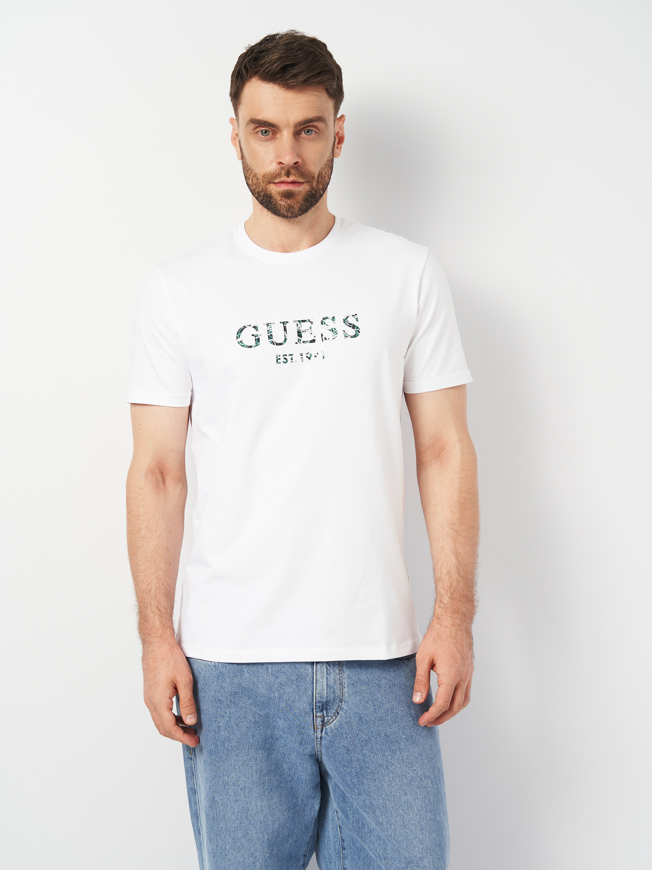 Акція на Футболка бавовняна чоловіча Guess M4YI38-J1314-G011 L Біла від Rozetka