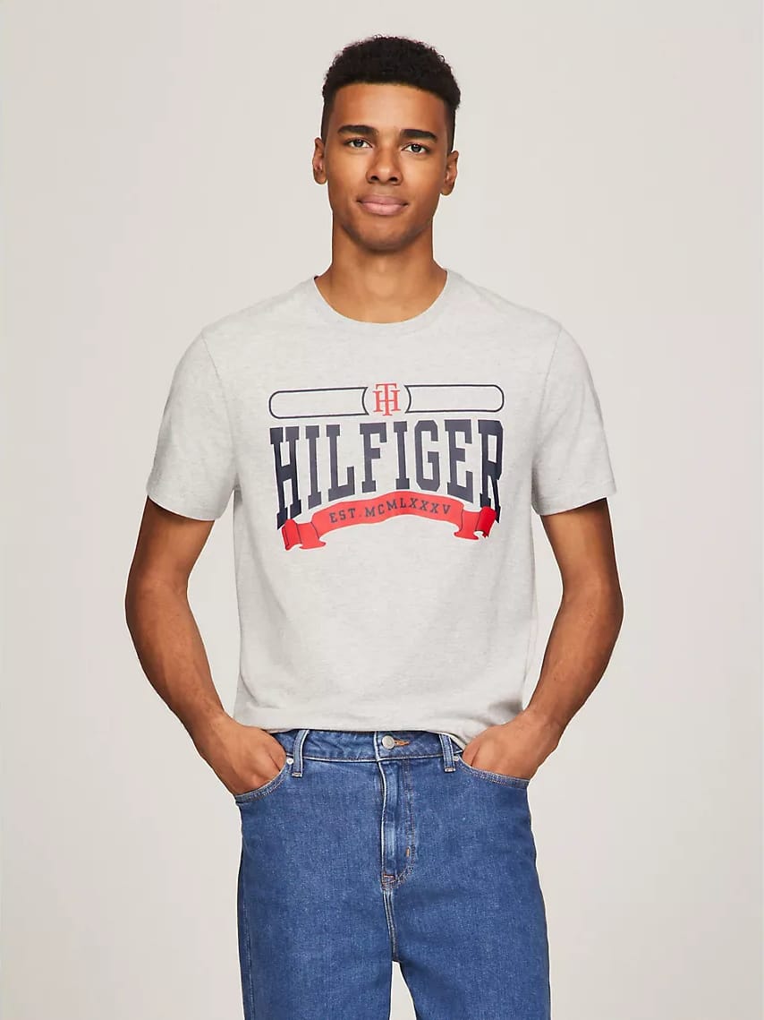 Акція на Футболка бавовняна чоловіча Tommy Hilfiger 602351521 L Сіра від Rozetka