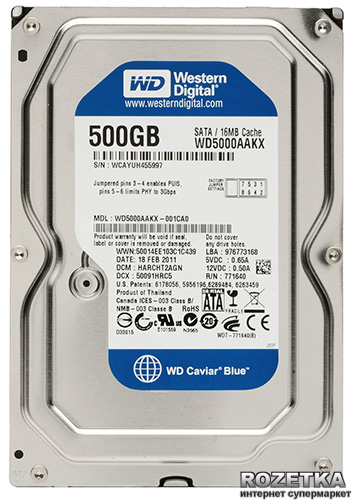 

Жесткий диск Western Digital Blue 500GB 7200rpm 16MB WD5000AAKX 3.5 SATAIII
