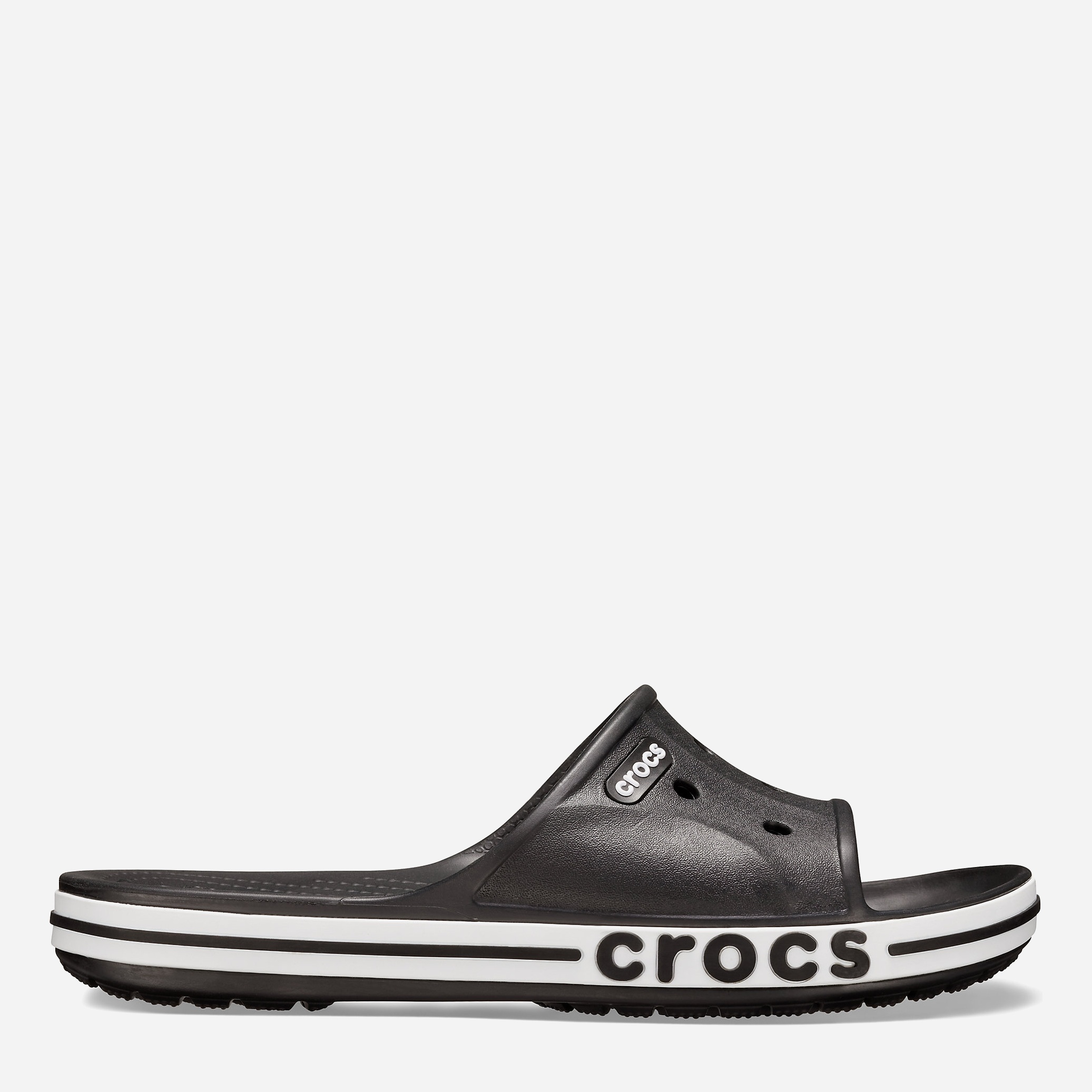 Акція на Чоловічі шльопанці для пляжу Crocs Bayaband Slide 205392-066 46-47-M12 30 см Чорно-білі від Rozetka