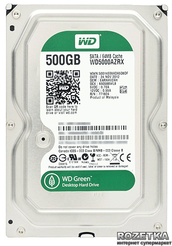 Western Digital WD5000AZRX Green 500GB interne Festplatte , 5900rpm, 8,9ms, 64MB Cache 3,5 Zoll 8,9 cm 