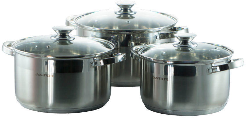 

Набор посуды нержавеющий Astor - 2,1 x 3,9 x 6,1 л 3 шт