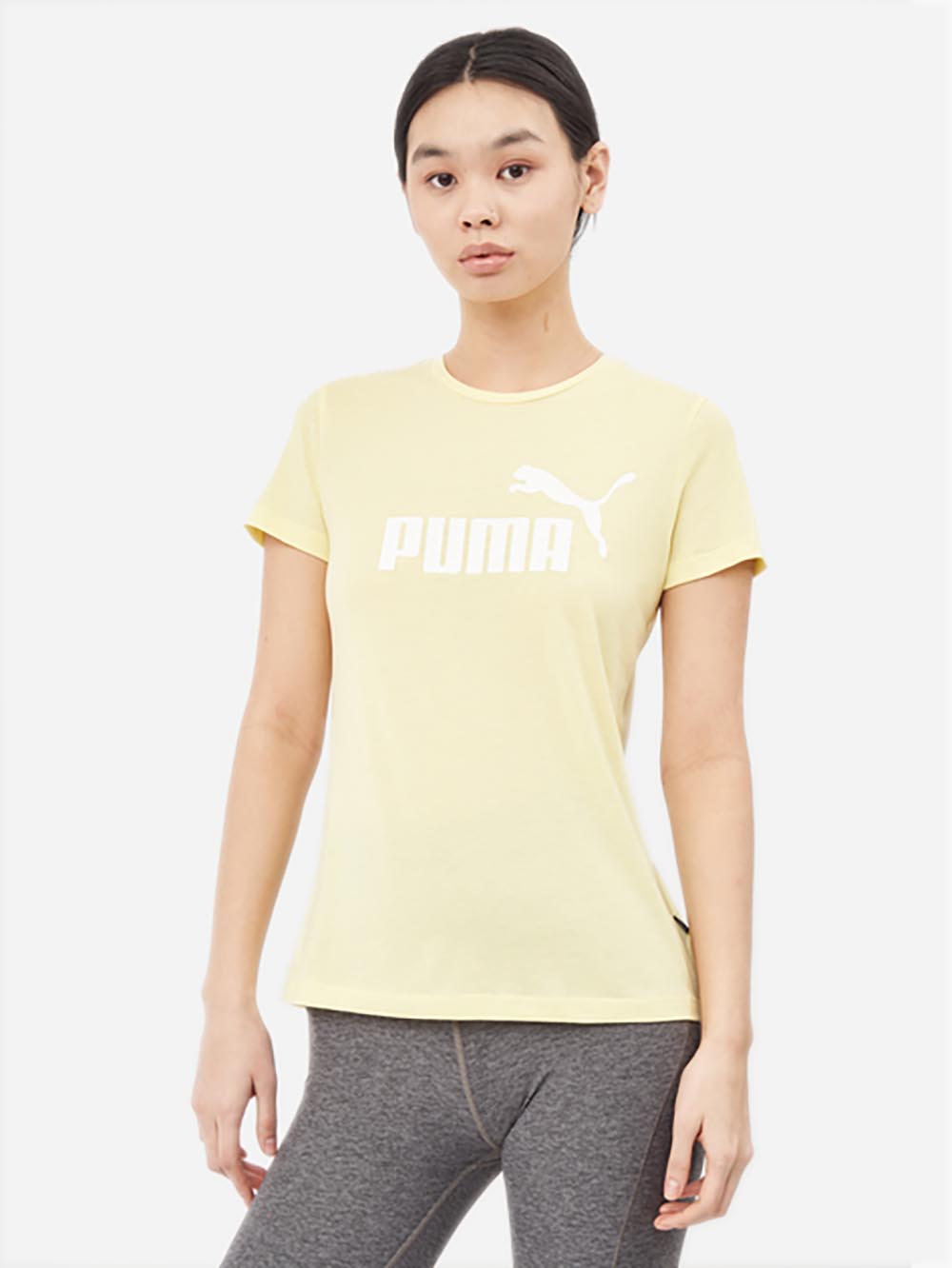 Акція на Футболка бавовняна жіноча Puma Ess Logo Tee Heather 586876-40 S Жовта від Rozetka