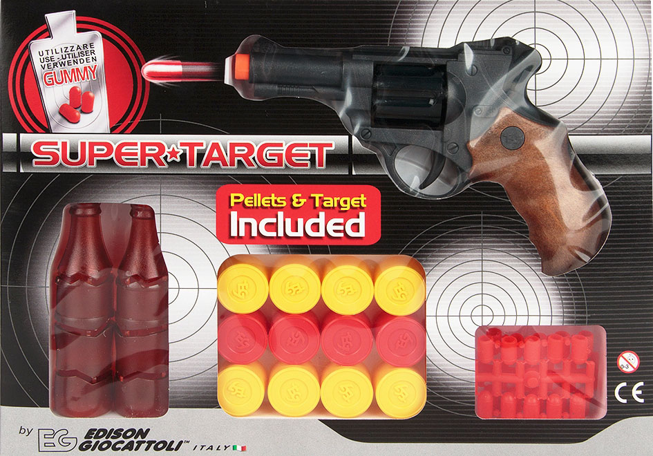 

Пистолет Edison Giocattoli Supertarget 19 см 6-зарядный с мишенями и пульками (480/21) (ED-0480210) (8002605003822)