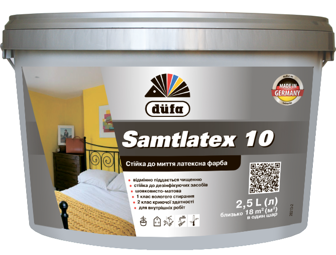 

Фарба стійка до миття латексна DUFA Samtlatex 10 2,5 л Білий (13722)