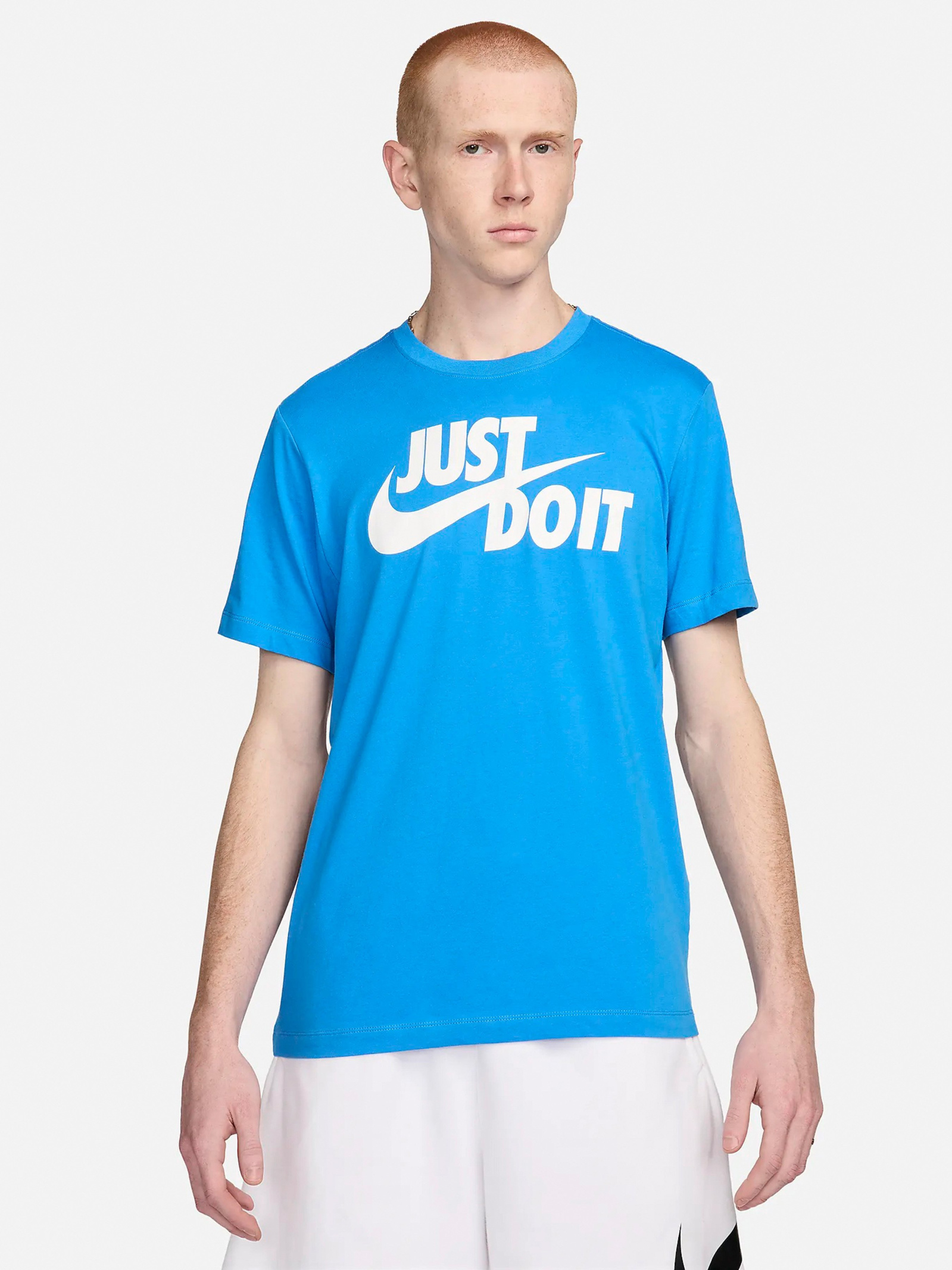 Акція на Футболка бавовняна довга чоловіча Nike M NSW TEE JUST DO IT SWOOSH AR5006-437 L Блакитна від Rozetka