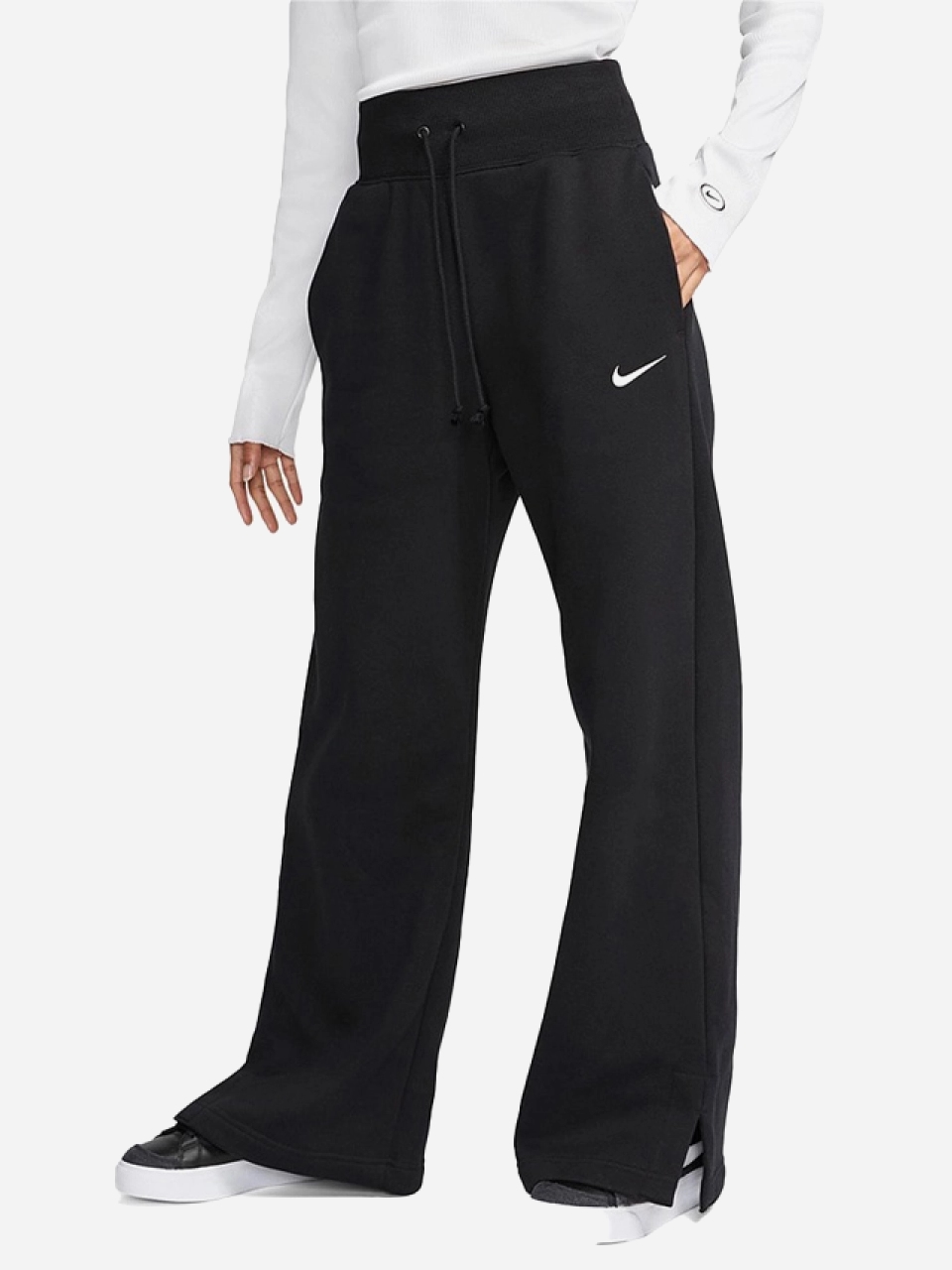 Акція на Спортивні штани жіночі Nike W Nsw Phnx Flc Hr Pant Wide DQ5615-010 L Чорні від Rozetka