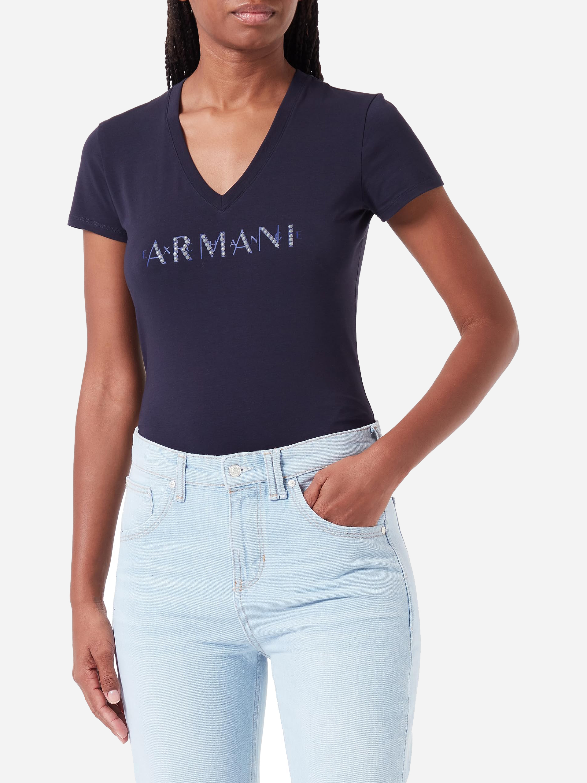 Акція на Футболка бавовняна жіноча Armani Exchange 415117666 XL Синя від Rozetka