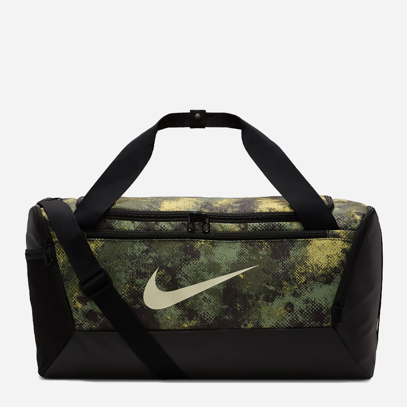 Акція на Спортивна сумка Nike Brsla S Duff 9.5 Camo Aop FZ2610-386 Зелений/Чорний від Rozetka