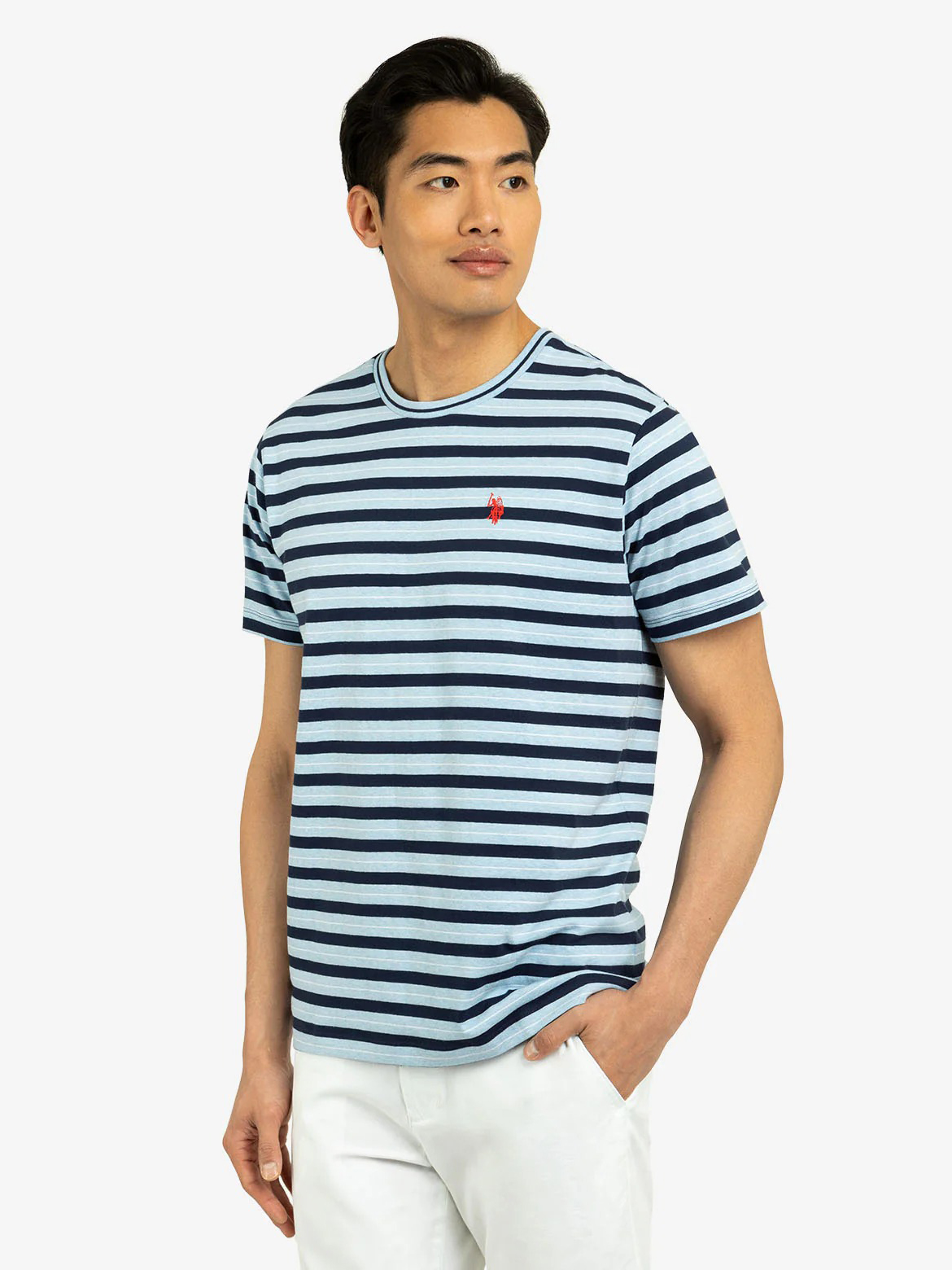 Акція на Футболка бавовняна довга чоловіча U.S. Polo Assn 11D210-1900A(Surf Blue Heather) XL Блакитна з принтом від Rozetka