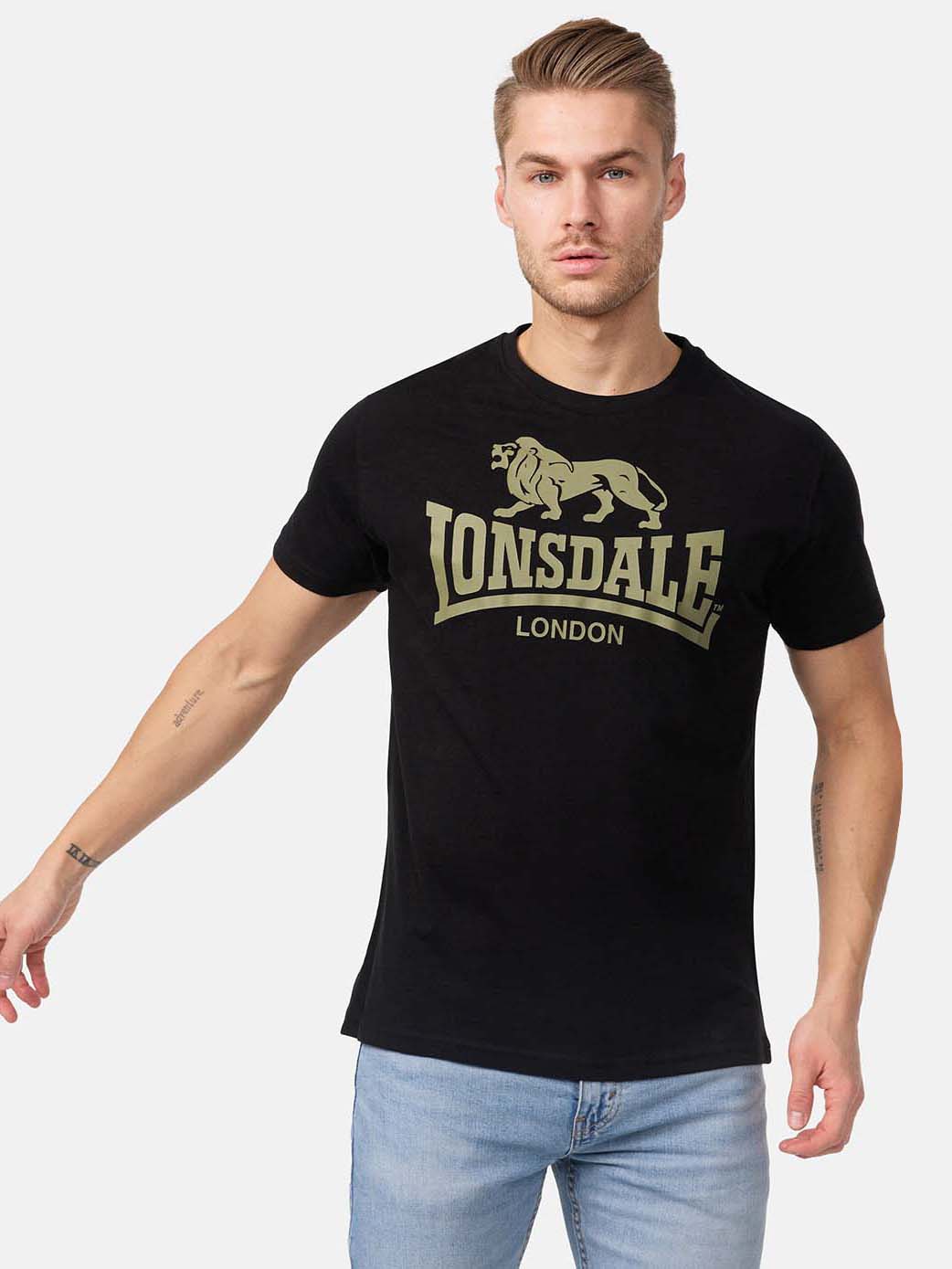 Акція на Футболка бавовняна довга чоловіча Lonsdale 119083-8364 M Black/Olive від Rozetka