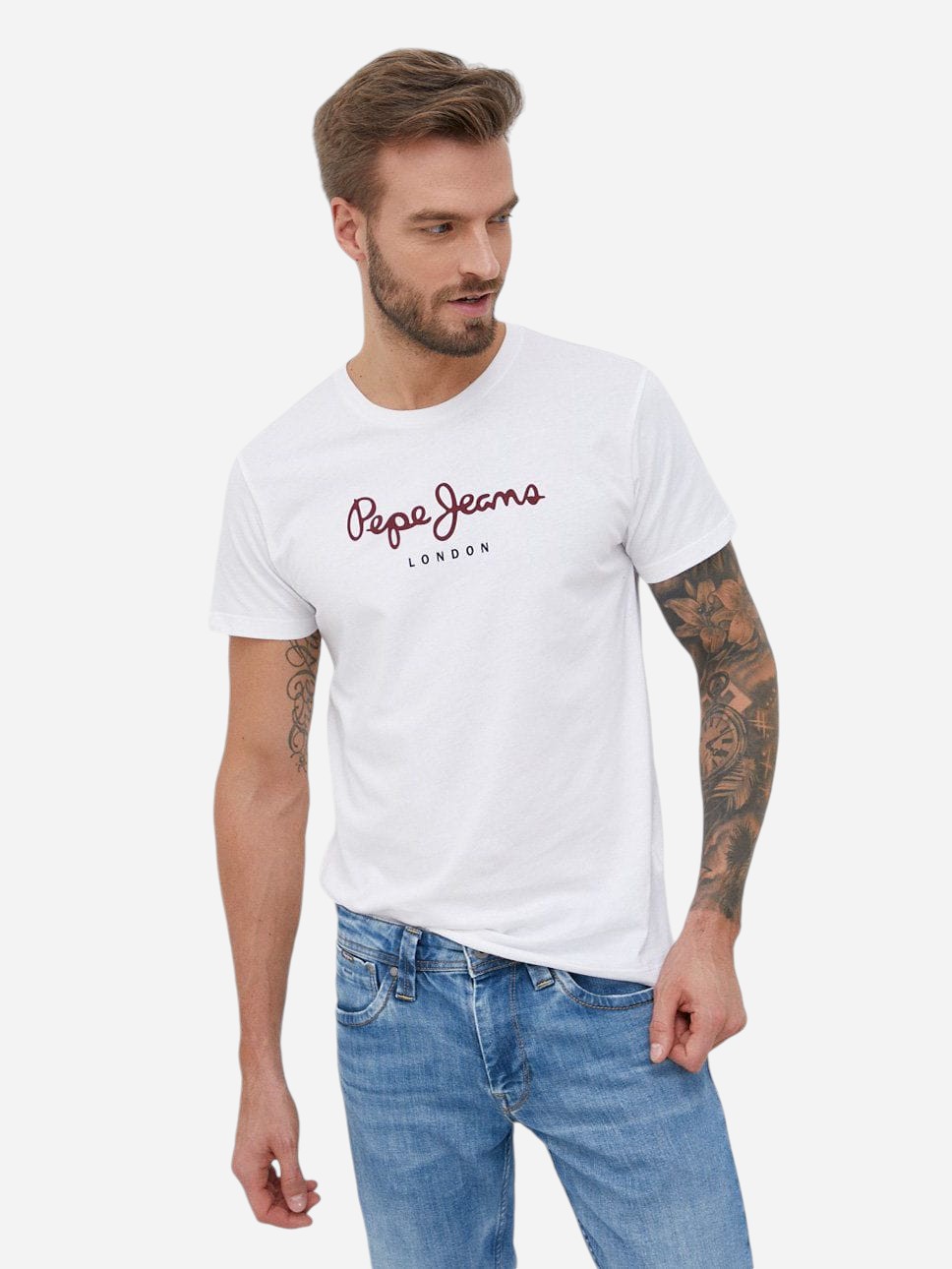 Акція на Футболка бавовняна чоловіча Pepe Jeans London 684216364 L Біла від Rozetka