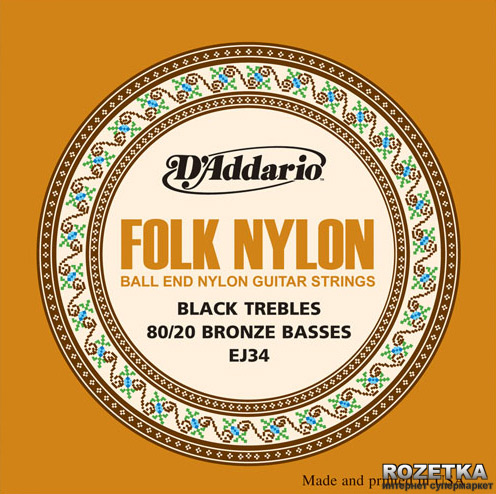 

DAddario EJ34 Folk Nylon 80/20 Bronze Ball End Black Treble