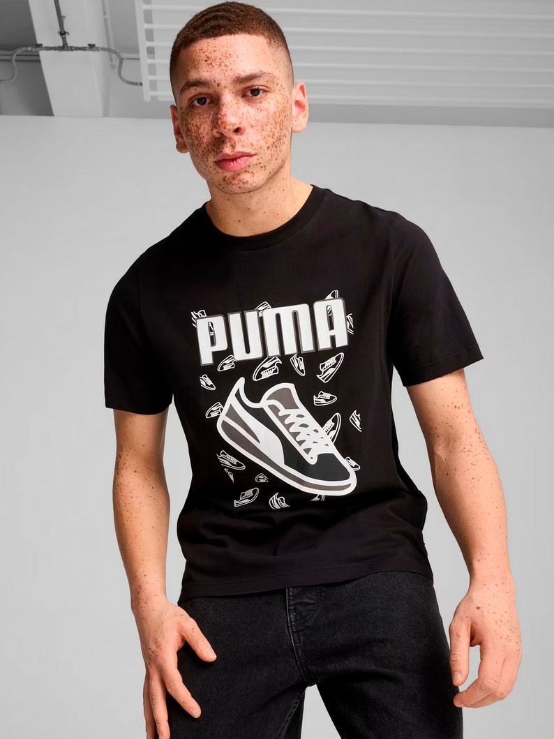 Акція на Футболка бавовняна чоловіча Puma Graphics Sneaker Tee 683209-01 XL Чорна від Rozetka