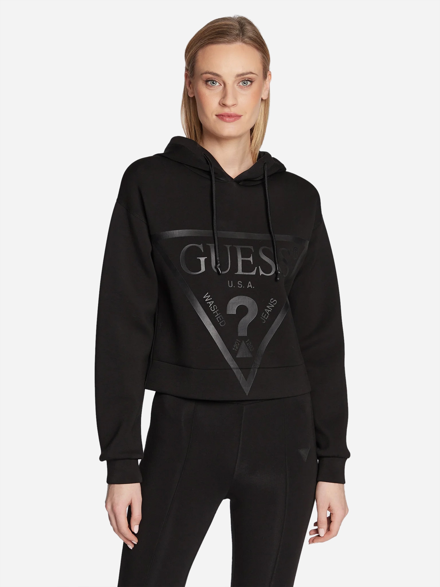 Акція на Худі жіноче Guess V2YQ08-K7UW2-JBLK M Jet Black A996 від Rozetka